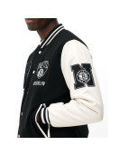 Brooklyn Nets Varsity Black and Off White Jacket