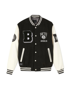 Brooklyn Nets Varsity Black and Off White Jacket