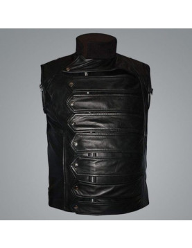 Captain America Bucky Barnes Black Leather Jacket