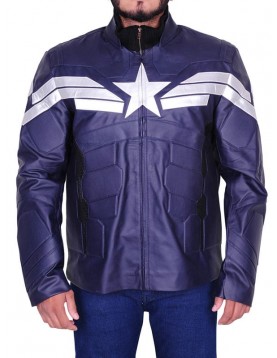 Captain America Chris Evans Winter Soldier Leather Jacket Blue