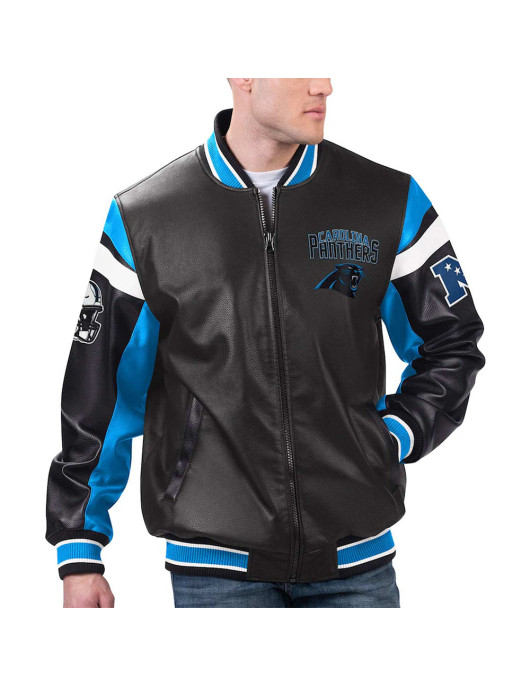 Carolina Panthers Black Varsity Full-Zip Leather Jacket