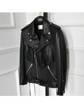 Castlegar Asymmetrical Leather Men's Black Fringe Jacket