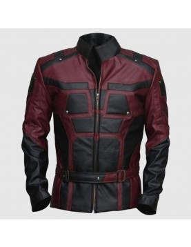 Charlie Cox Daredevil Costume Leather Jacket Maroon Black Contrast