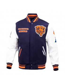 Chicago Bears Retro Classic Rib Navy Blue Wool Varsity Jacket