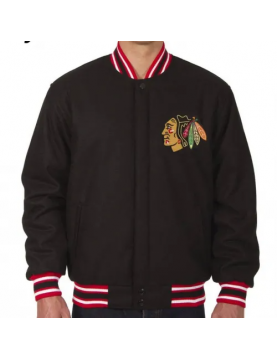 Chicago Blackhawks Varsity Wool Black Jacket