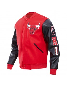 Chicago Bulls Red &amp; Black Wool Varsity Jacket