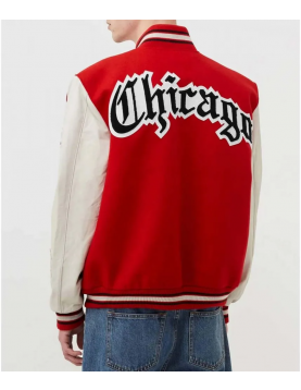 Chicago Bulls Red Wool and White Leather Varsity Letterman Jacket