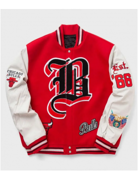 Chicago Bulls Red Wool and White Leather Varsity Letterman Jacket