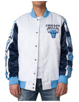 Chicago Bulls White Satin Varsity Jacket