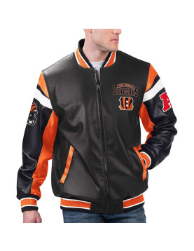 Cincinnati Bengals Black Varsity Full-Zip Leather Jacket