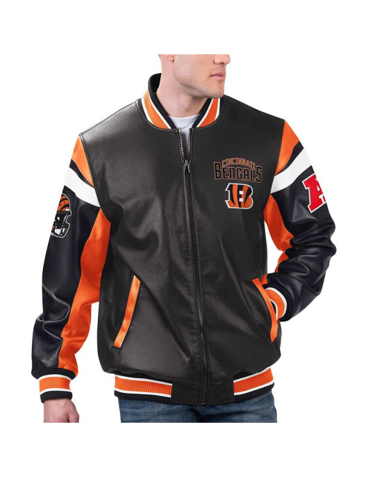 Cincinnati Bengals Black Varsity Full-Zip Leather Jacket