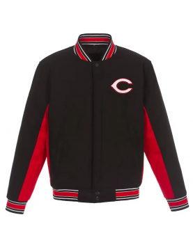 Cincinnati Reds Black and Red Varsity Wool Jacket