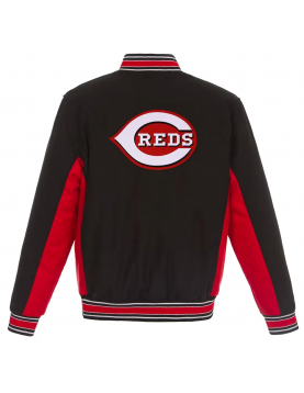 Cincinnati Reds Black and Red Varsity Wool Jacket