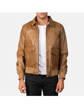 Coffmen Olive Brown Leather Bomber Jacket