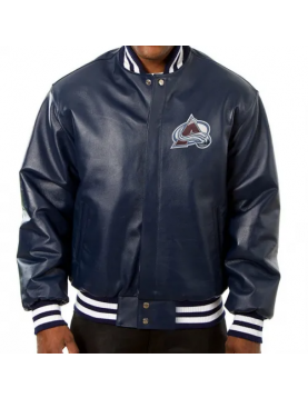 Colorado Avalanche Bomber Navy Blue Leather Jacket