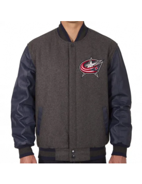 Columbus Blue Jackets Letterman Grey and Blue Jacket