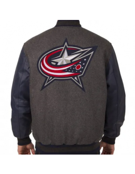 Columbus Blue Jackets Letterman Grey and Blue Jacket