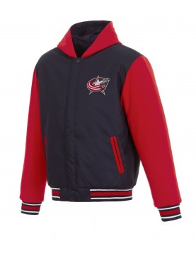 Columbus Blue Jackets Red and Blue Wool Hooded Jacket