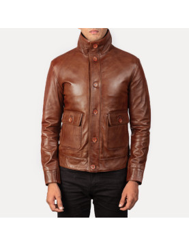 Columbus Brown Leather Bomber Jacket