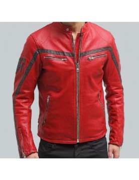 Columbus Red Leather Motorcycle Jacket