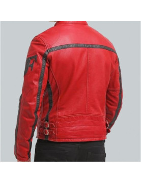 Columbus Red Leather Motorcycle Jacket