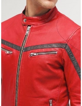 Columbus Red Leather Motorcycle Jacket