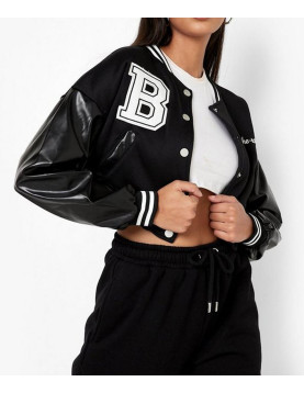 Cropped Beyond The Range Black Varsity Jacket