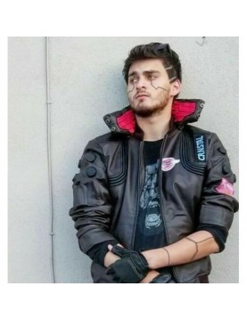 Cyberpunk 2077 Costume Jacket Mens Brown Leather Embroidery Coat