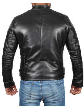 Darin Mens Black Quilted Motorcycle Asymmetrical Leather Jacket