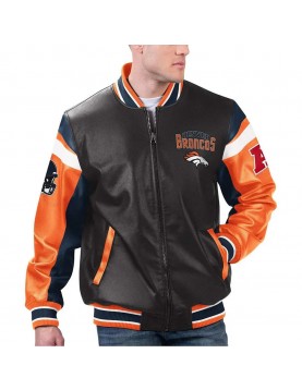 Denver Broncos Black Varsity Full-Zip Leather Jacket