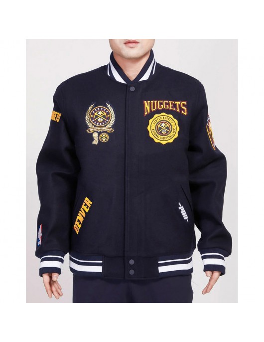 Denver Nuggets Crest Emblem Navy Varsity Wool Jacket