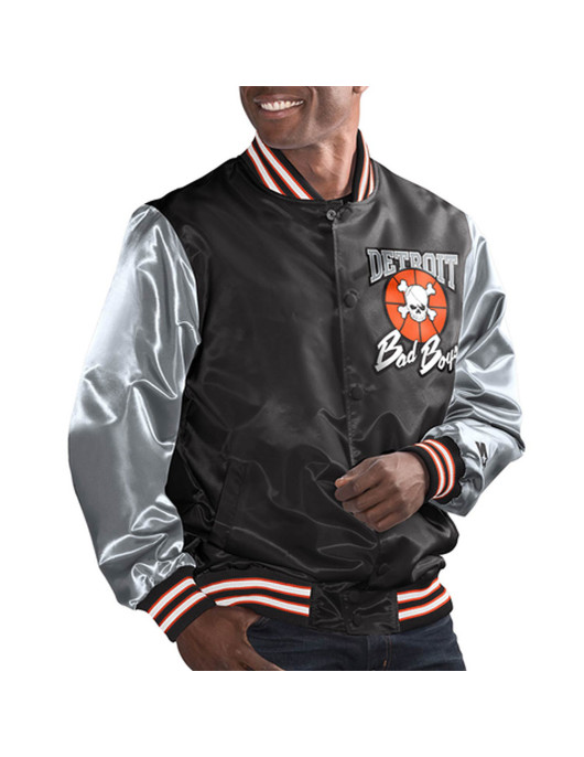 Detroit Bad Boys Black and Gray Varsity Satin Jacket