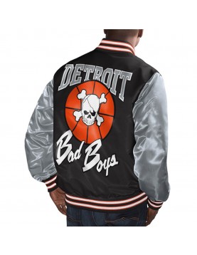 Detroit Bad Boys Black and Gray Varsity Satin Jacket