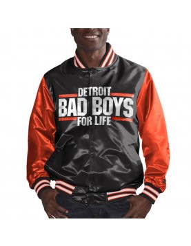 Detroit Bad Boys Black and Orange Varsity Satin Jacket