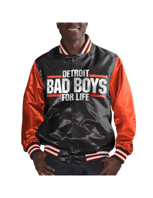 Detroit Bad Boys Black and Orange Varsity Satin Jacket