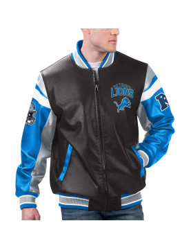 Detroit Lions Black Varsity Full-Zip Leather Jacket