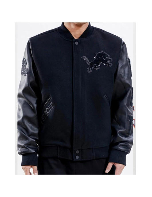 Detroit Lions Letterman Varsity Black Jacket