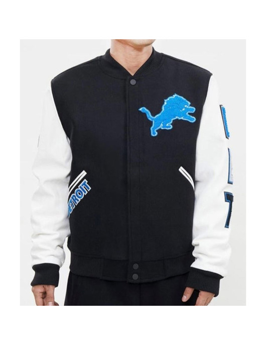 Detroit Lions Letterman Varsity Black and White Jacket