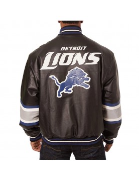 Detroit Lions Striped Varsity Black Leather Jacket