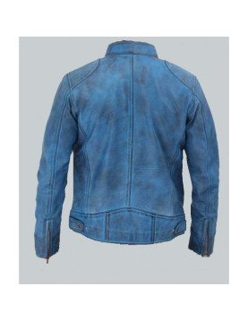 Dodge Cafe Racer Sky Blue Leather Jacket