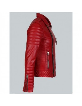 Double Breasted Mens Red Leather Biker Jacket