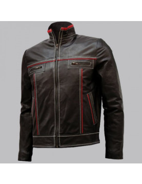 Double Stitched Men's Brown Leather Jacket