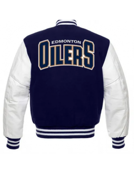 Edmonton Oilers Blue and White Letterman Jacket