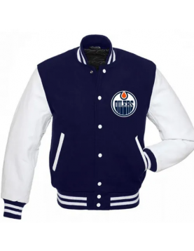 Edmonton Oilers Blue and White Letterman Jacket