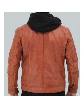 Edward Mens Tan Leather Jacket with Hood