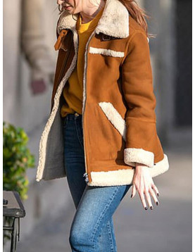 Elegant Karen Gillan Sheepskin Shearling Leather Jacket Coat