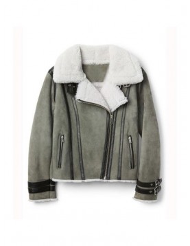 Elena Grey Suede Leather Shearling Jacket