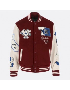 Elevate Your Style: True Religion Maroon Varsity Jacket Unveiled