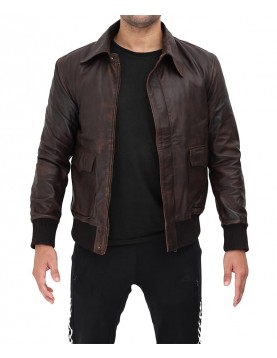 Ernest Mens Dark Brown Bomber Leather Jacket