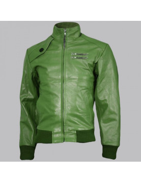 Expressive Green Bomber Leather Jacket